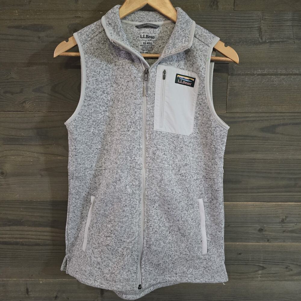 L.L.Bean Sweater Fleece Long Vest Women's XS Gray Pewter Full Zip 511766